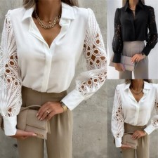 UK Womens Ladies Plus Size Summer T Shirts Tee Work Tops Blouse Lace Long Sleeve