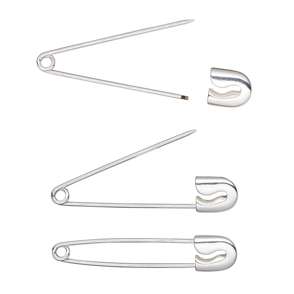 Safety Pin, 2 Silver Plated 2.4" Long Safety Friendship Pin with Removable Catch - Image 4 of 4