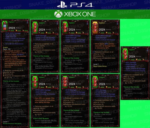 Diablo 3 - PS4 - Xbox One - Fully Modded PRIMAL Set - Thorns of the Invoker - Picture 4 of 5