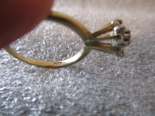 VINTAGE 7 DIAMOND CLUSTER ENGAGEMENT RING (10K) & BAND (14K) YELLOW WHITE GOLD - Picture 6 of 23