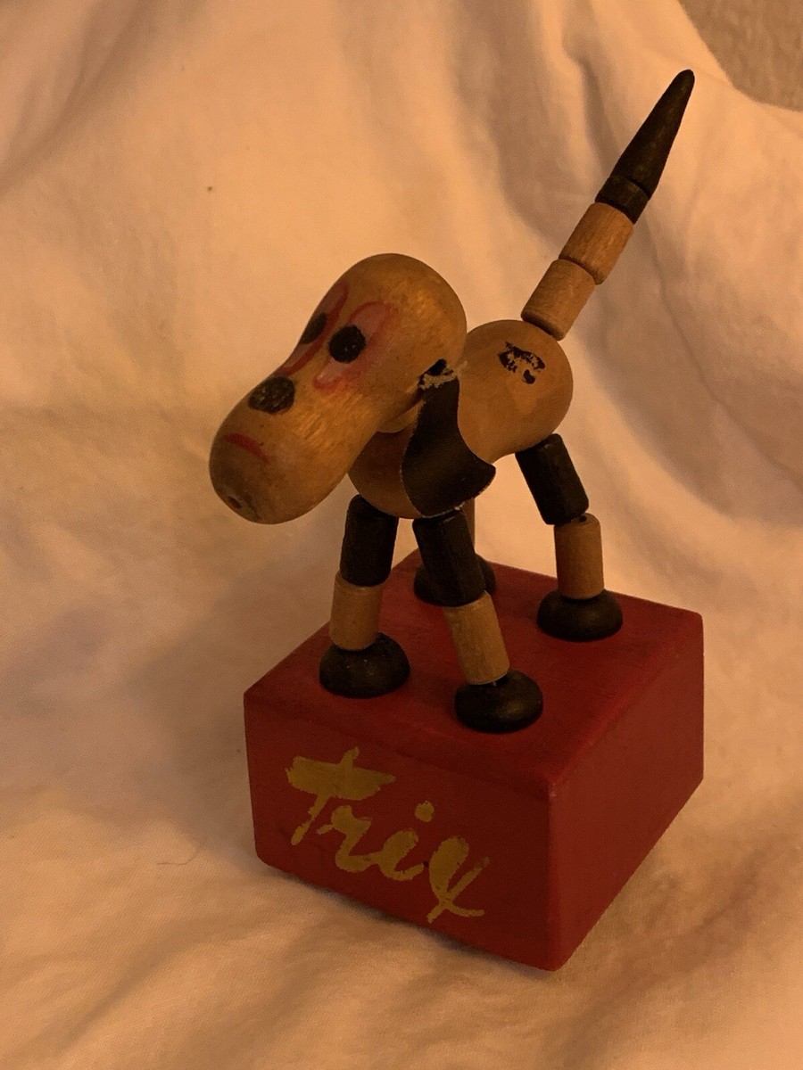TRIX Vintage Wooden Dog Push Up Puppet Toy 5