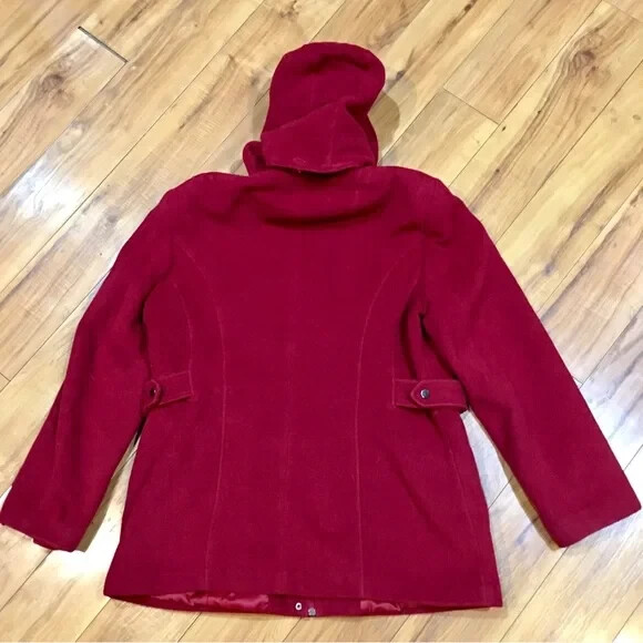 St Johns Bay cashmere red lined winter jacket pea coat wool preppy large XL image 7