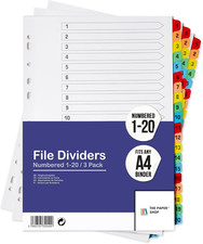 Binder Dividers with Tabs 1-20 Numbered – A4 (3 Pack) | Dividers for 3 Ring Bind