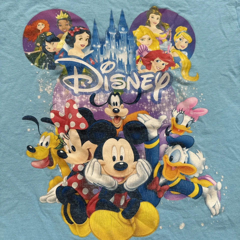 Vintage Disney Tshirt Girls Blue Short Sleeve Size XS (4/5) MultiCharacter - Image 2 of 4