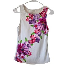 Lands End Womens Floral Tankini Swim Top Size 8 Long White Pink Purple