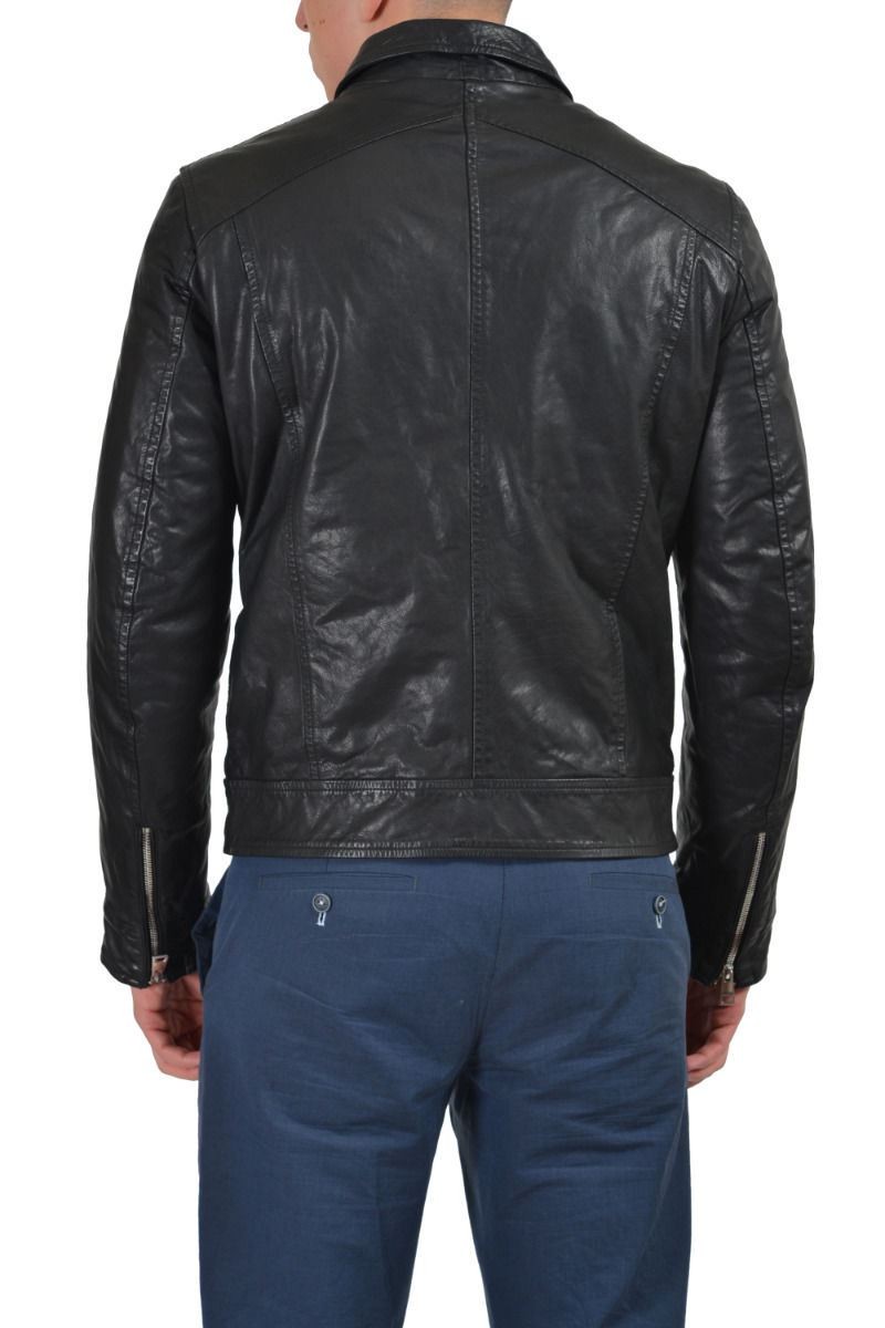 Just Cavalli Men's Black Full Zip 100percent Calf Leather Bomber Jacket US S IT 48 image 2