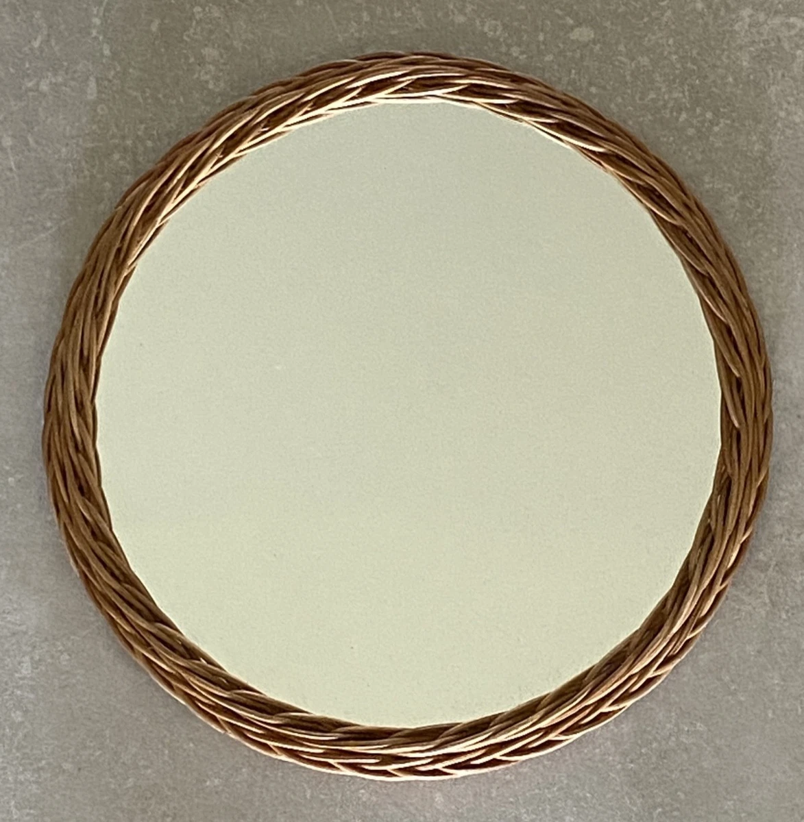 Miroir Vintage Rotin En Forme De Pomme - Années 70, H 33 Cm (occasion)
