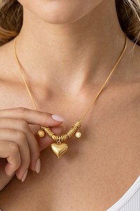Authentic 18K Gold Plated CZ Puffed Heart Snake Chain Choker Necklace
