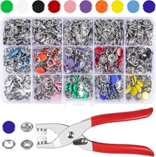 CHEPULA Craftsmanship DIY 200 Sets 3/8 Inch Metal Snaps Buttons with Fastener Pl