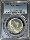 1968 D SILVER KENNEDY HALF DOLLAR UNC MINT STATE COIN PCGS MS66