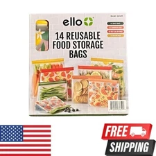 Ello 14 Reusable Food Storage Bags Snack Sandwich Half Gallon Gallon BPA-Free