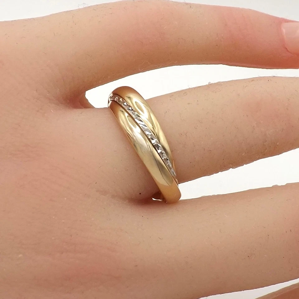 14k Gold Intertwined Trinity Wedding Band Ring Diamond Cut Two Tone sz7 - Image 3 of 4