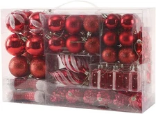 Sattiyrch 76ct Christmas Tree Ornaments Set,Red Shatterproof Christmas Balls Dec