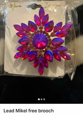 Purple Pink Rhinestone Flower Brooch Pin Nickel-Free Round Stones Floral Theme