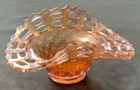 Vintage Fenton Marigold Carnival Glass Basket Weave Open Lace Candy Dish