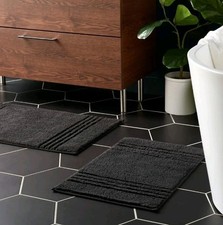 Threshold Performance Plus Textured Fabric Striped Non Skid 2 Black Bath Mat Set