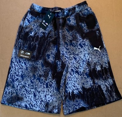 NWT $70 Puma & BMW Motorsport MMS Blue Black Colorsplash Fleece SHORTS Size S