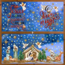 251 PCS Christmas Window Cling Sticker Nativity Scene Holy Night for Home Party