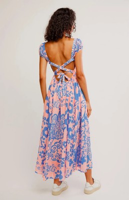 Free People Ultraviolet Dress Pale Pink Combo L 10 Women Smocked Maxi NEW  44584 | eBay