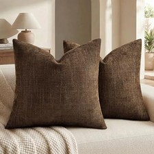 Chenille Throw Pillow Covers 20x20 Set of 2, 20" x 20" Pack of 2 Brown