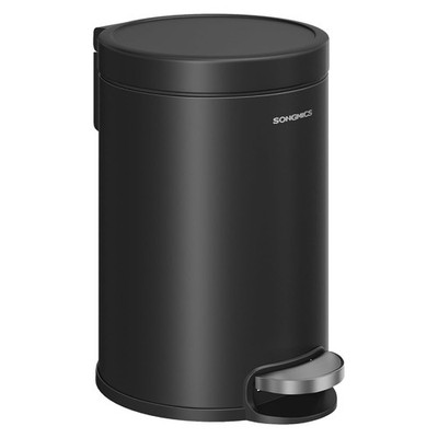 3L Bathroom Pedal Bin Soft Close Lid Small Cosmetic Trash Can Steel Black