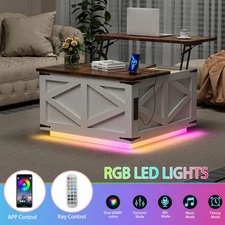 31.4" Farmhouse Lift Top Coffee Table, Square Center Table with Charging Statio