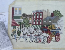 Nearly Completed Firecall Of Yesteryear Counted Cross Stitch Unframed 17" x 14"