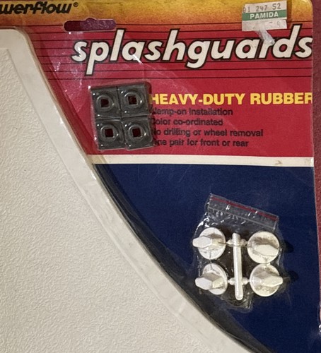 Vintage POWERFLOW Heavy-Duty Rubber White Splash Guards NOS 1987 USA - Picture 2 of 5