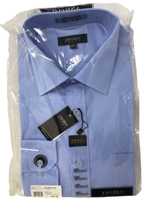 Angelo Rossi Men's Light Blue Long Sleeve Dress Shirt Size 15 1/2