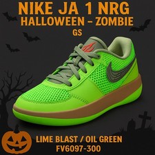 Nike Ja 1 NRG GS Halloween Zombie FV6097-300 Lime Blast Oil Green Youth Sneaker
