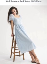 NWT 100% Cotton Abercrombie & Fitch Emerson Puff Sleeve Light Blue Maxi Dress