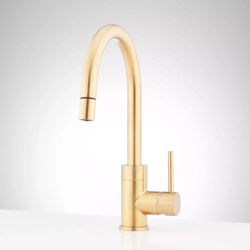 Signature Hardware Ravenel 1 hole Pull Down Bar Faucet Brushed Gold SHXCRA137BG - Picture 1 of 8