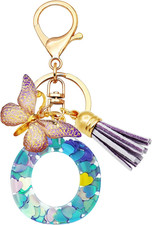 Initial Letter Keychains for Girls Women Pink Purple Green Cute Butterfly Heart