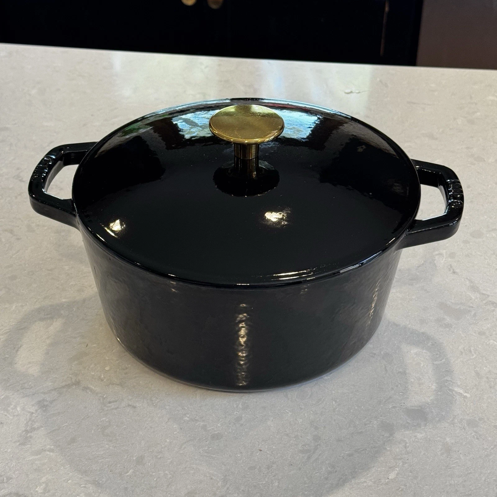 Kana Milo 3.5qt Classic Dutch Oven Enameled Cast Iron Black Glossy Gold Knob