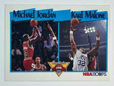 1991-92 NBA Hoops basketball Michael Jordan Karl Malone card #306