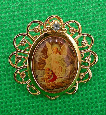 Ballou Reg d Guardian Angel Pin SEPTEMBER Birthstone Gift Gold Tone Vintage