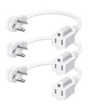 DEWENWILS 1FT 14 Gauge Flat Plug Extension Cord, 3-Prong, White, ETL, 3-Pack