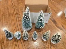 Dept. 56 Village Accessories Frosted Topiary Trees 8pc Sisal Snow Base