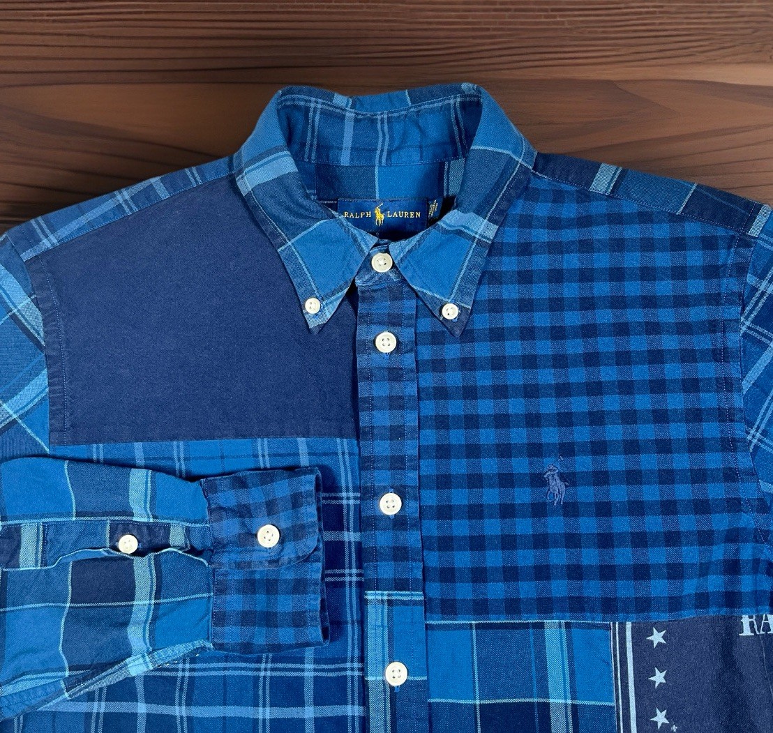 VTG Ralph Lauren Eagle Stamp Patchwork Shirt Men … - image 1