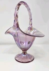Fenton Iridescent Glass Basket Signed D. Williams – Hand Painted Hearts 9.5"
