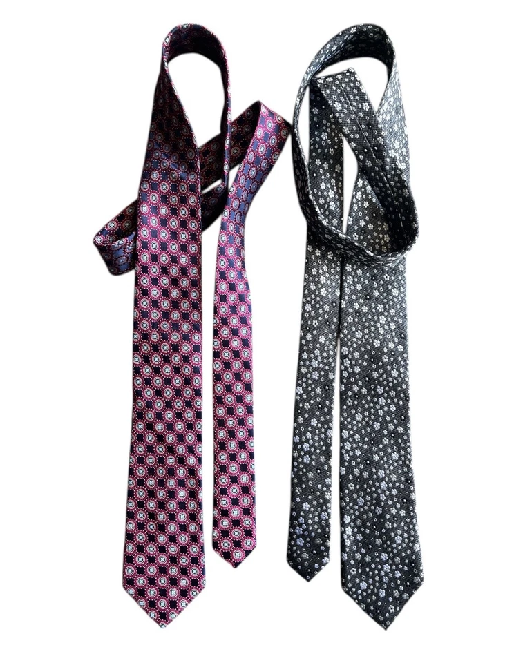 Lote 2X Corbatas Bruno Pirttelli Roma Delgadas 100% Seda Hechas a Mano Azul Negro Foto 2 de 4