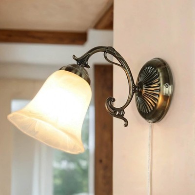 ORCHIDEA Wandlampe Jugendstil Alabaster Glas Bronze E14 Zugschalter Wand Leuchte