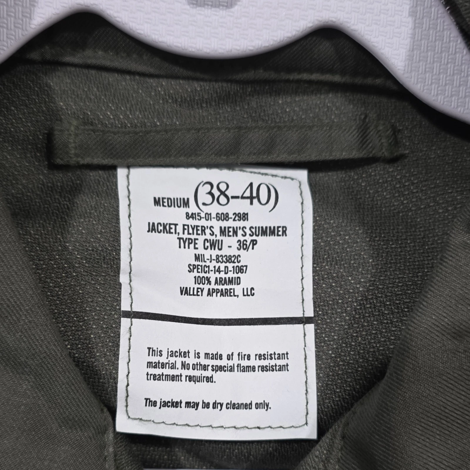 Valley Apparel CWU-36/P Men's Summer Green Bomber Jacket M 38-40 Full Zip - product detail image 3