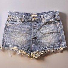 Free People Denim Shorts Womens 31 High Rise Button Fly Frayed Hem Boho Cutoff