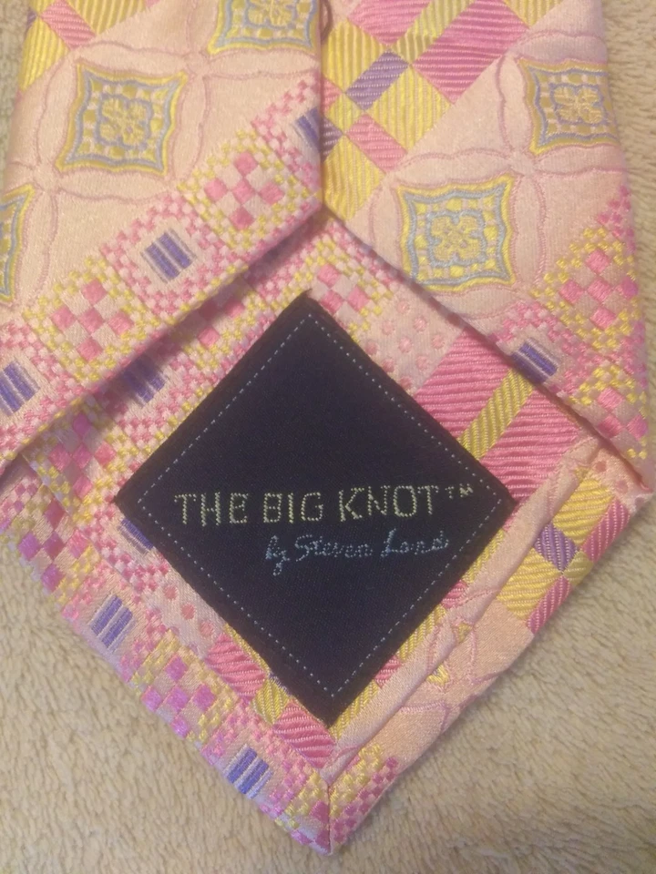 Corbata de cuello de seda y cuadrado de bolsillo Steven Land EL GRAN NUDO ~ rosa/púrpura/amarillo ~ largo ~ k Foto 4 de 4