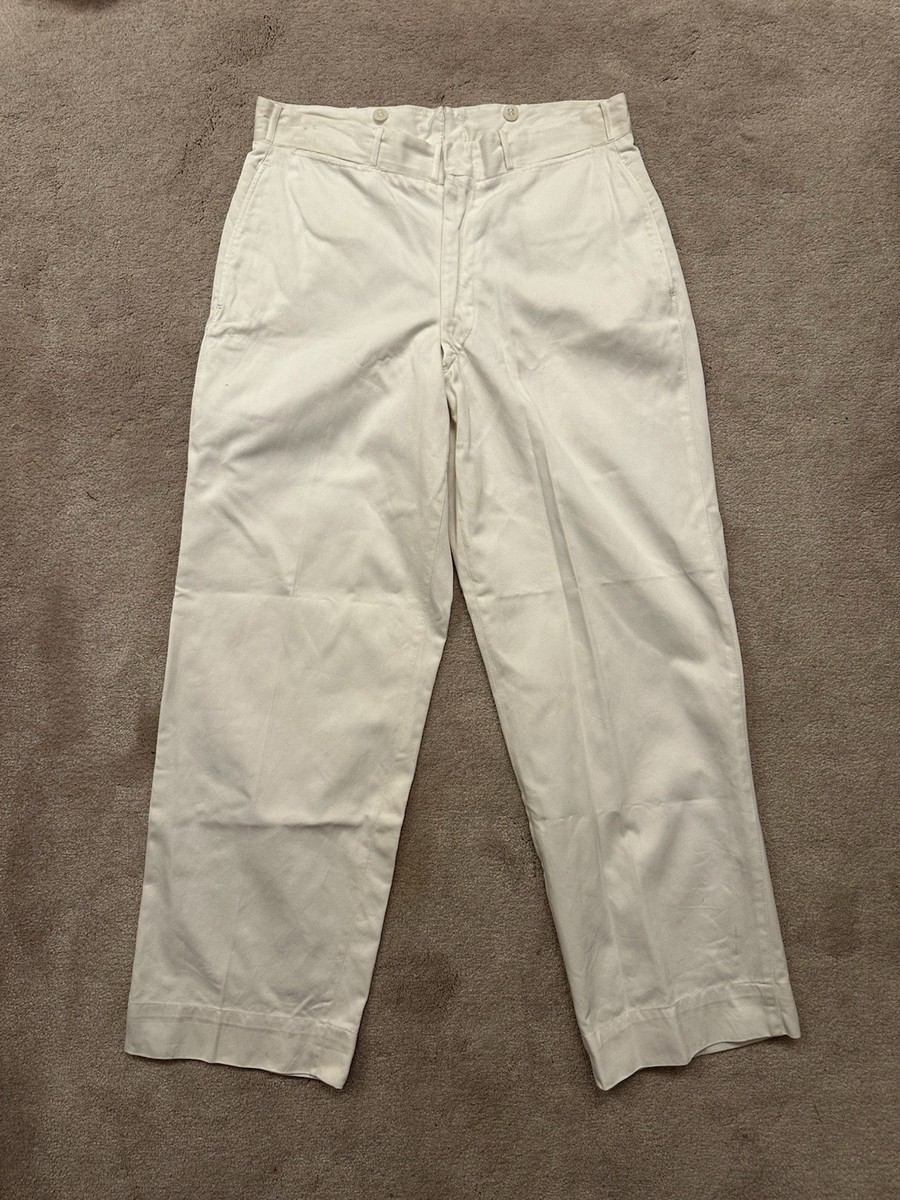 Vintage US Navy White Wide-Leg Cotton Sailor Chino Work Pants 32