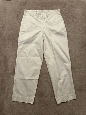 Vintage US Navy White Wide-Leg Cotton Sailor Chino Work Pants 32