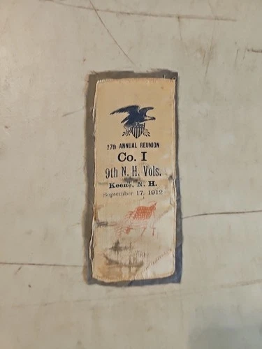 1912 9th New Hampshire Vols Civil War Veteran Association Annual Reunion Ribbon