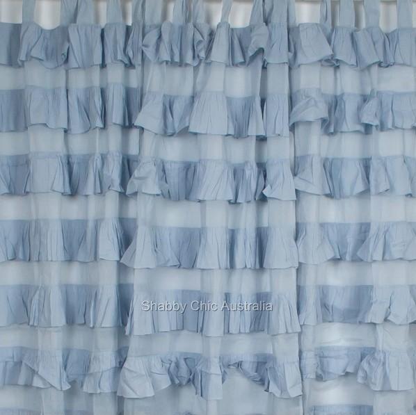 Blue Ruffle Curtains SHORT MULTILAYERS VOILE SHEER FABRIC WINDOW