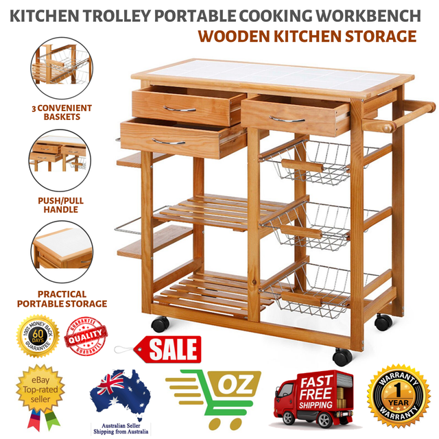 Kitchen Trolley Portable Cooking Workbench Island Bench Wooden